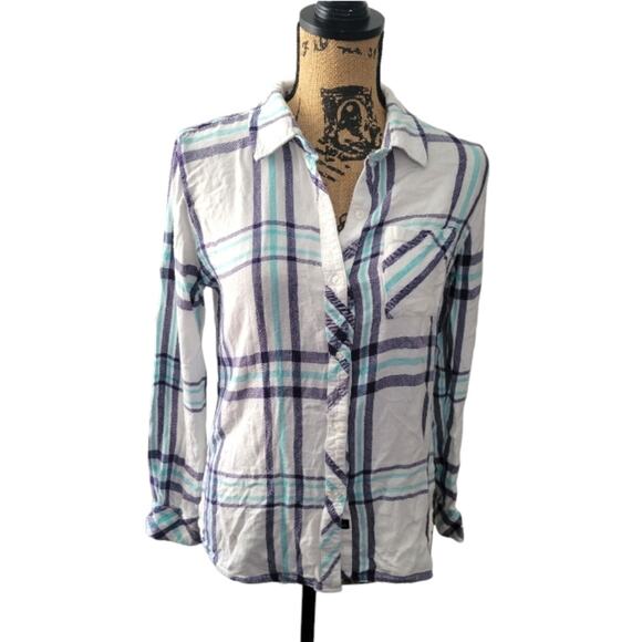 Small Rails soft white and blue plaid flannel button down shirt - Picture 1 of 4